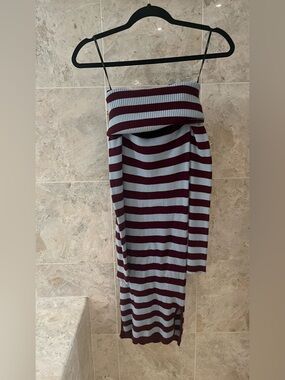 Forever 21 Burgundy and Light Blue Striped Ribbed Midi Dress